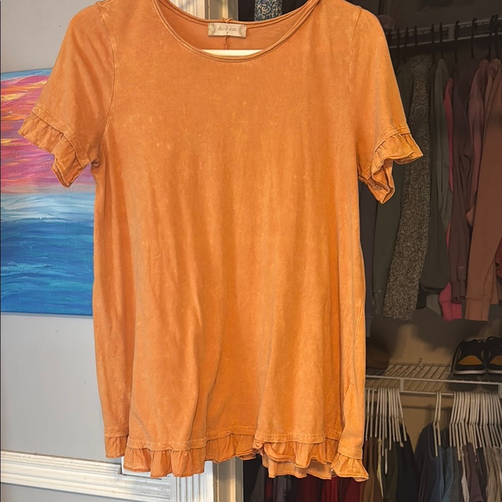 Altar'd State Orange Ruffled Short Sleeve T-Shirt